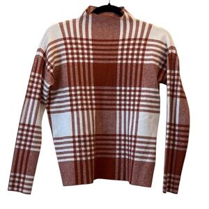 Max Studio Plaid Mock Neck Rust and White Knit Sweater